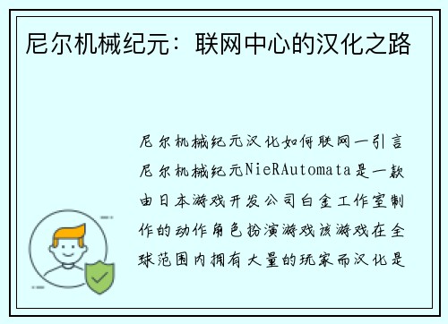 尼尔机械纪元：联网中心的汉化之路