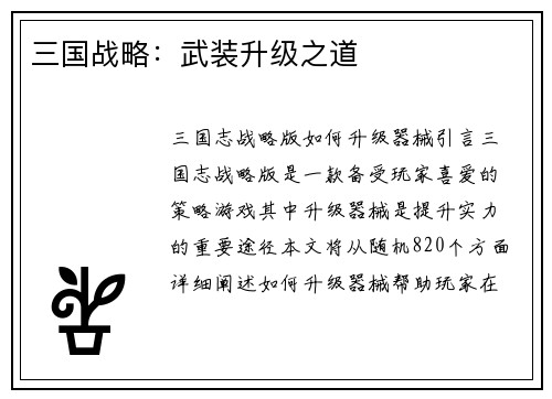 三国战略：武装升级之道